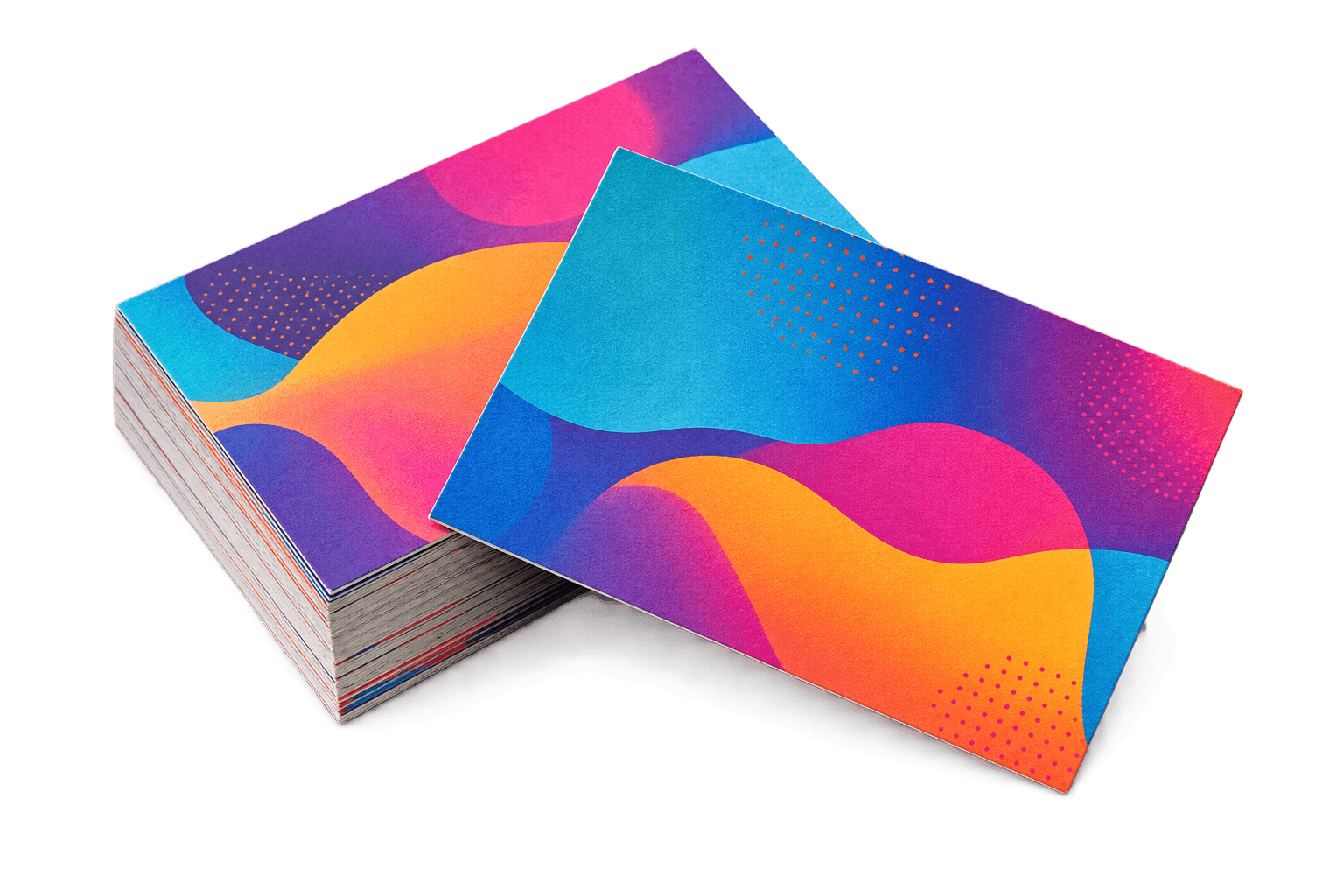 Stack of colorful printed calling cards